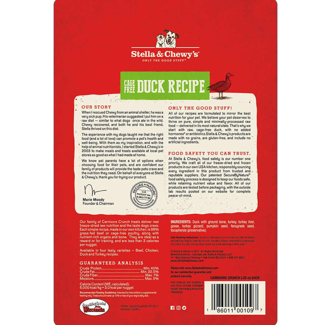 Stella & Chewy's -  Carnivore Crunch Cage-Free Duck Recipe Freeze-Dried Raw (Dog Treats)
